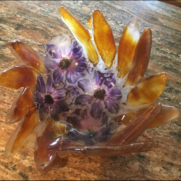 Blown glass fingertip floral signed Bowl - Picture 1 of 8